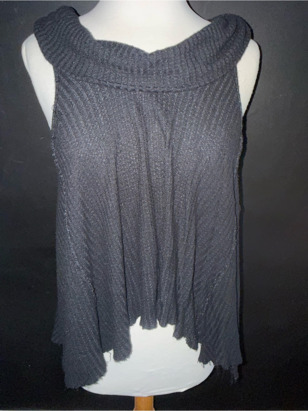 Free People We the Free waffle knit cowl neck summer tank swing top black